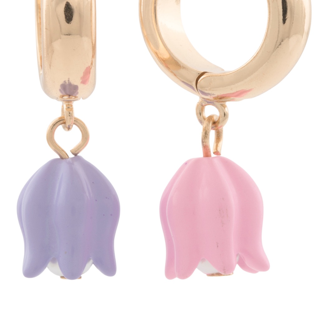 Betsey Johnson Gold Hoop Earrings With Pink And Purple Charms